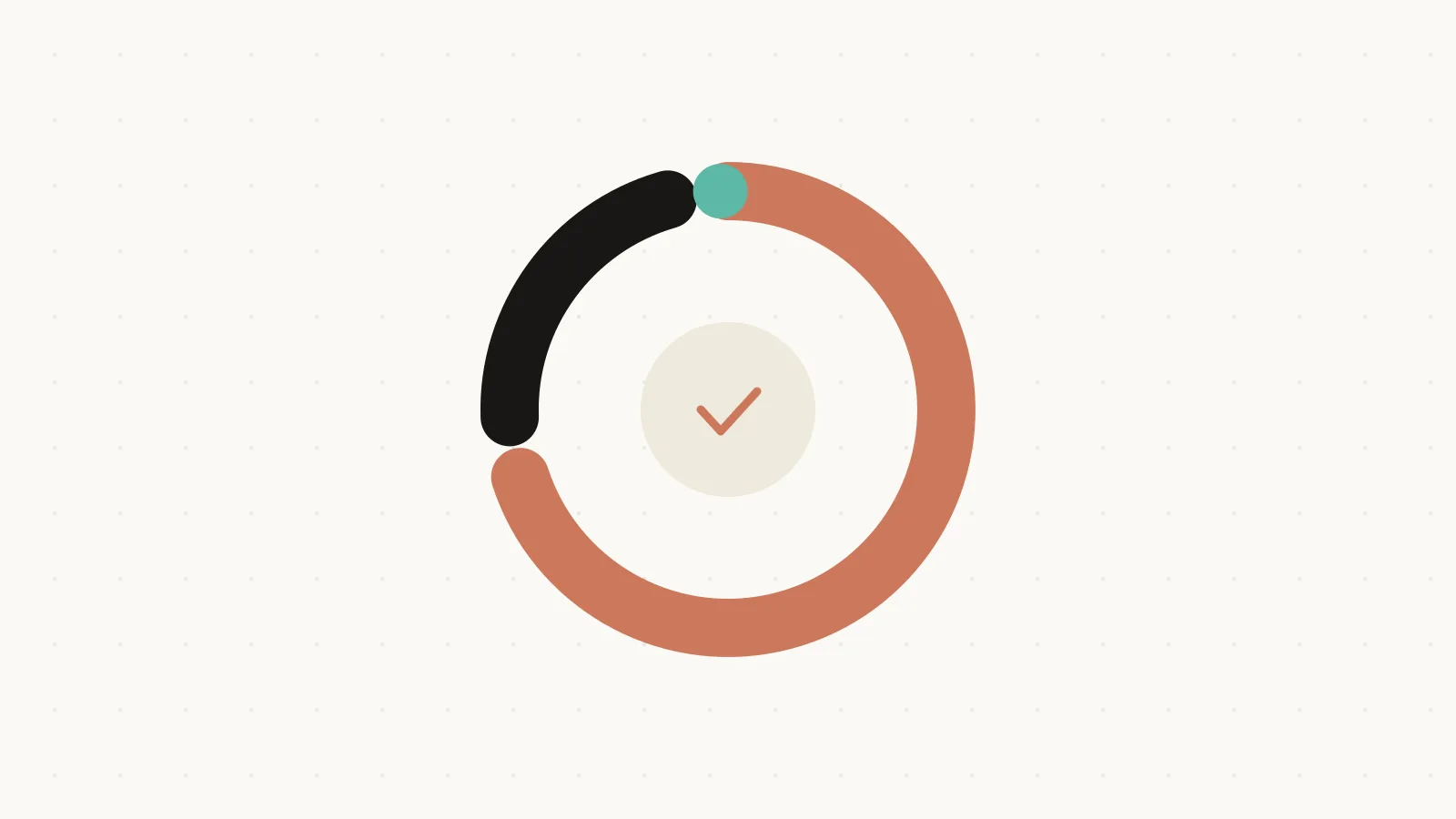 Illustration of a donut chart with a coral 70% arc and a dark 30% gap bridged by a teal dot